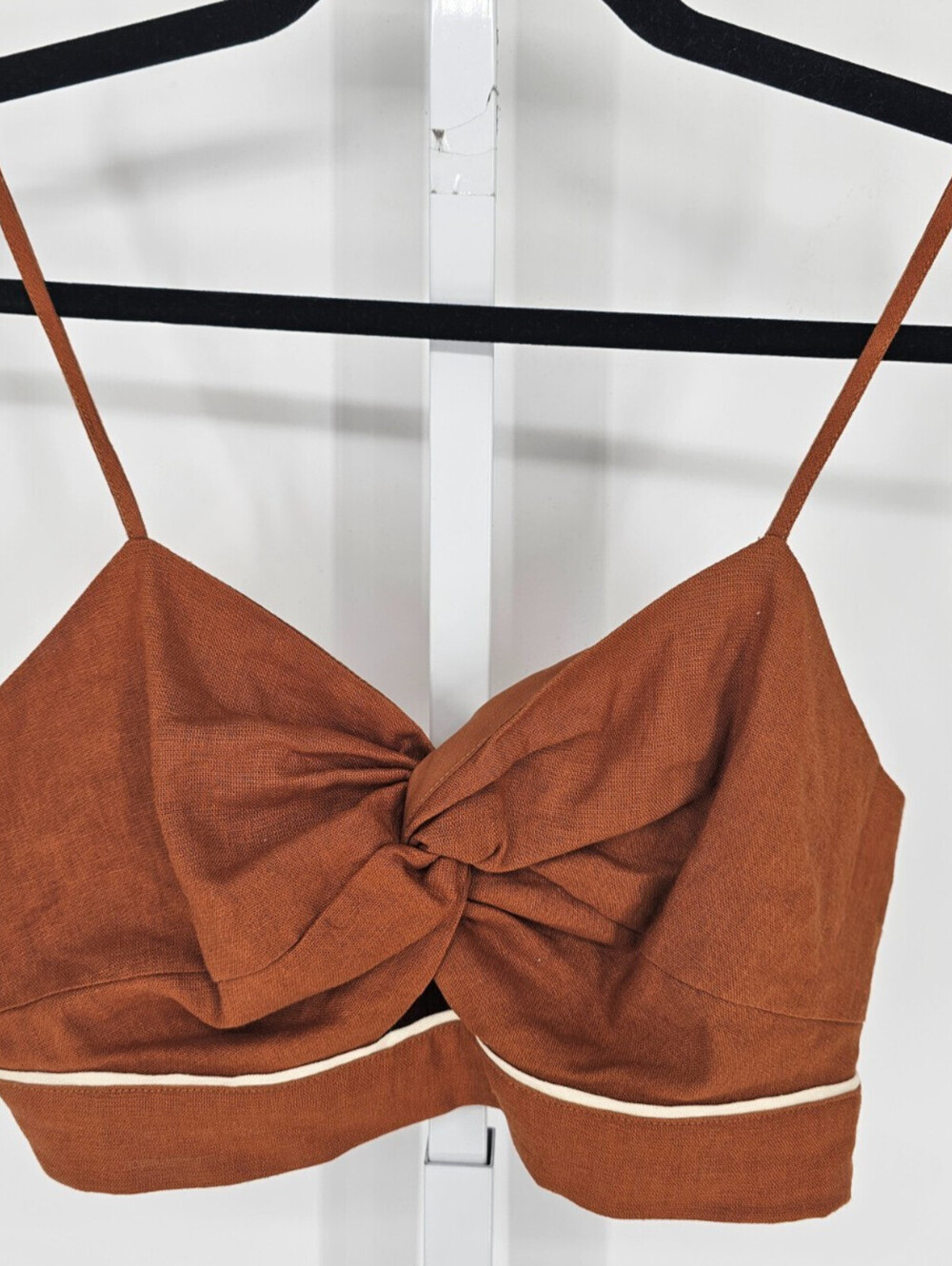 House of Harlow 1960 Womens Sz XS Smocked Crop Top Rust Color Knotted Front